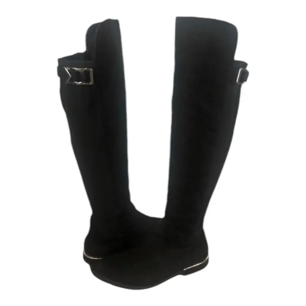 Calvin Klein Presley over knee black Faux Suede boots Silver Hardwear size 7